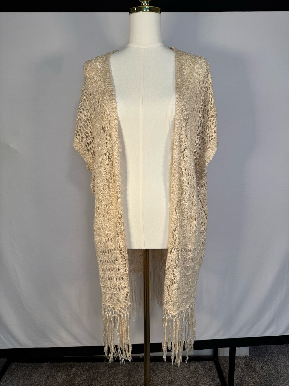 Boho Knit Cream Cardigan Kimono Shawl Large